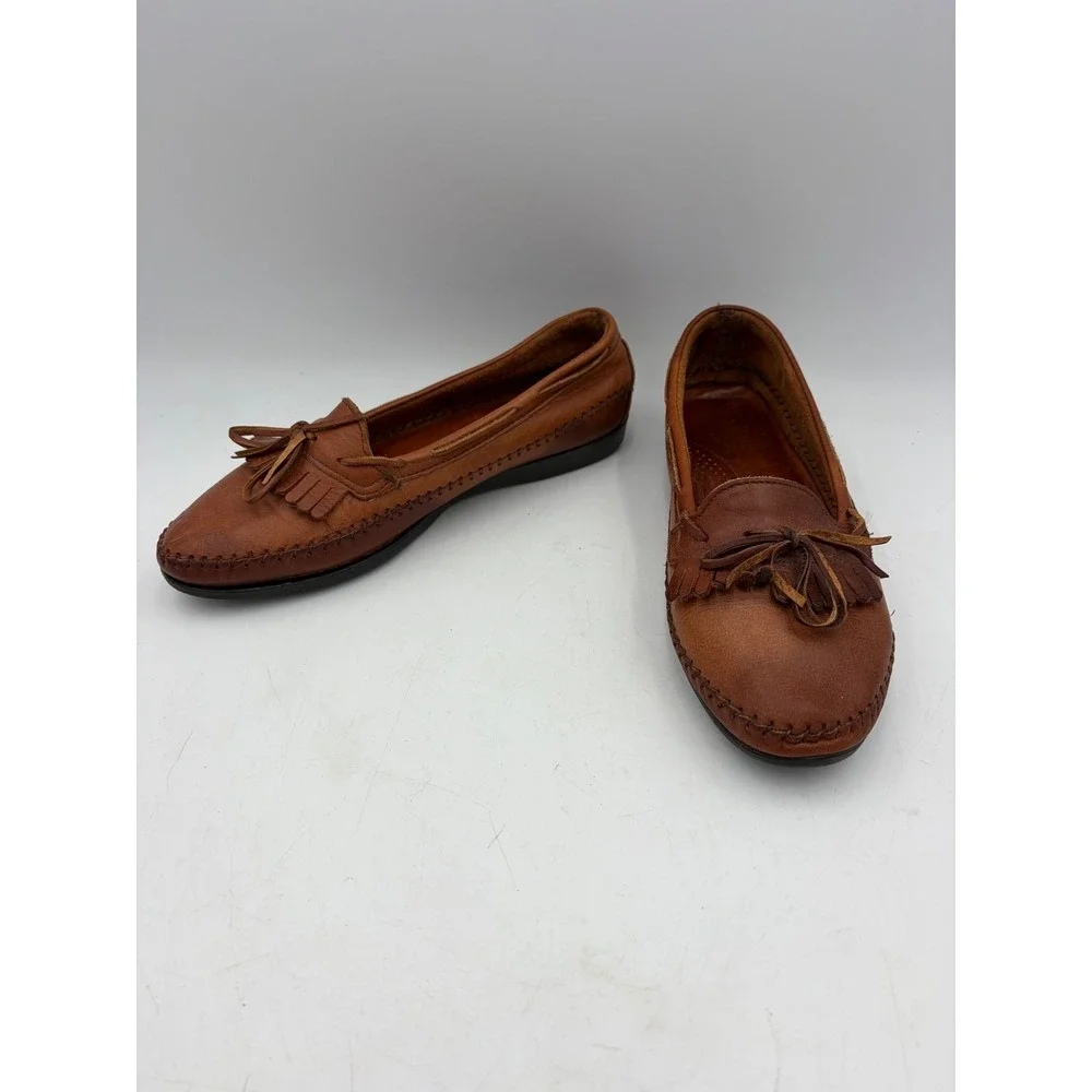 Dexter USA Brown Leather Kiltie Fringe Loafers Women 11 Moc Toe Moccasins Flats